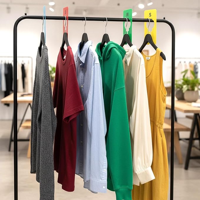 8PCS Clothing Rack Dividers, 8 Colors Plastic Organizer Rack Size Dividers for Hanging Clothes, Rectangular Reusable Closet Shelf Labels & Separators