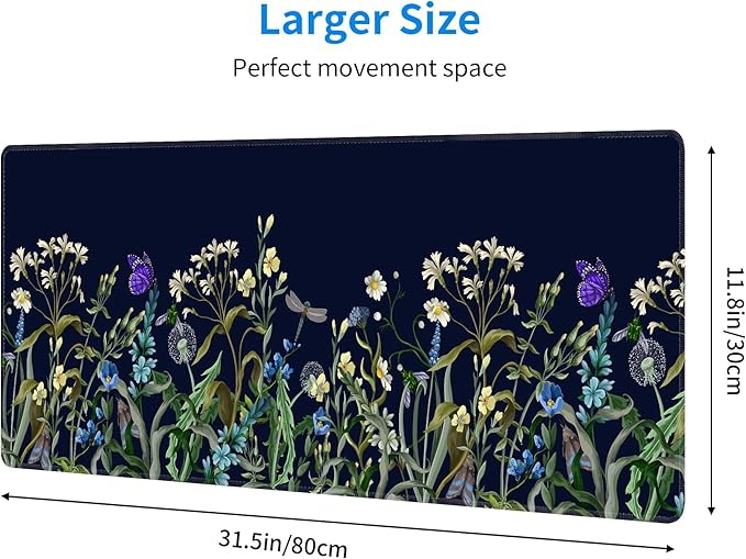 Weeds Flowers Large Mouse Pad,Gaming Keyboard Desk Pad,Extended Mouse Mat Non-Slip Rubber Base with Stitched Edges for Office Game Home XL 31.5"x11.8"