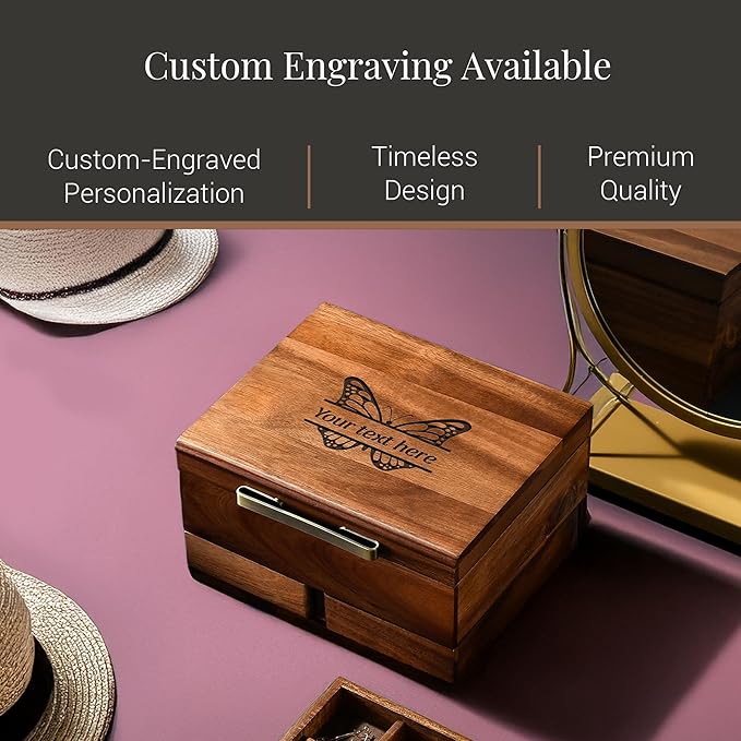 Shanik Wooden Jewelry Box for Women – Elegant Organizer with Ring Cushions, Pull-Out Drawers & Necklace/Earring Storage, Compact Gift for Jewelry Lovers