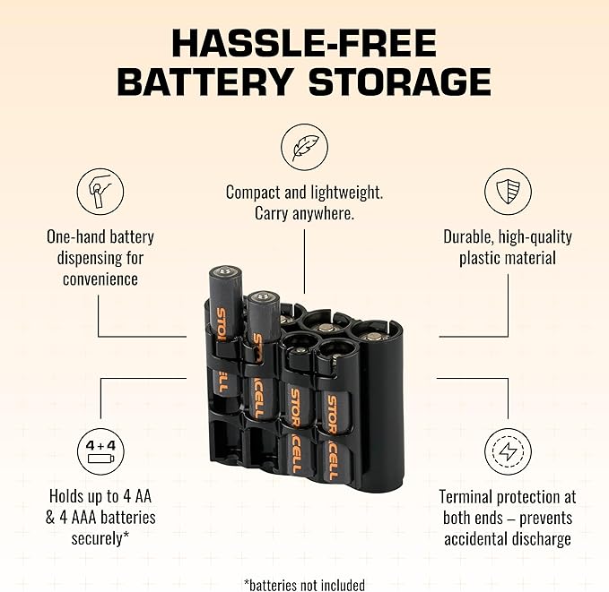 Storacell AA + AAA Combo Battery Storage Caddy and Dispenser (Pack of 2), Black, Holds 4 AA + 4 AAA Batteries (Not Included), Durable & Compact Design, The Original Battery Caddy, Made in The USA