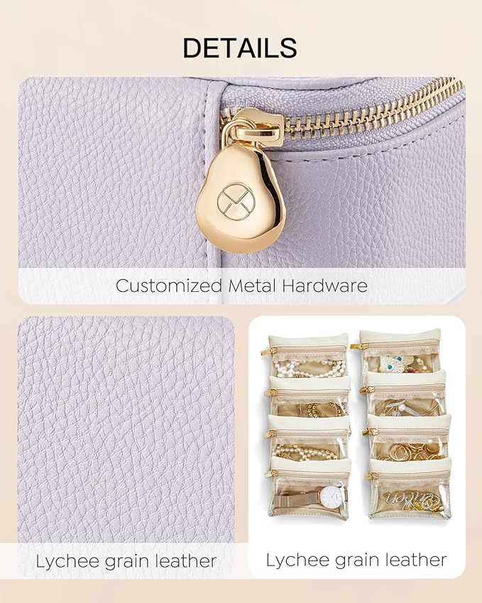 Vlando Jewelry Box with 12 Velvet Jewelry Bags Travel Jewelry Case for Girls Jewelry Organizers Necklace Rings Earrings Storage Bags Christmas Gifts Bridal Shower Gifts-Purple