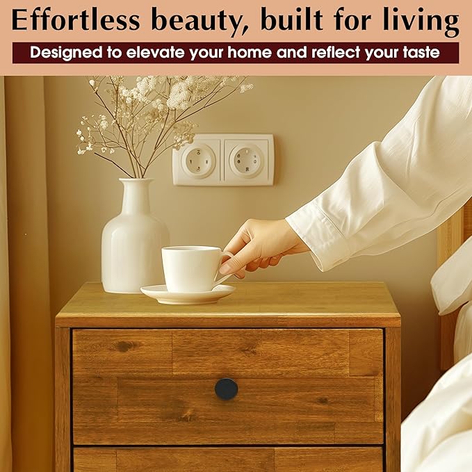 Acacia Silvia Nightstand with 2 Drawers, Solid Wood Bedside Table, Table with Storage Drawers for Bedroom, Bedside End Table with Drawer and Storage Space, Caramel