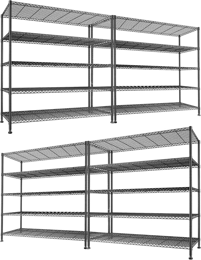 REIBII 45.8''W Storage Shelves 5 Tier Wire Shelving Metal Shelves for Storage 1000LBS Adjustable Heavy Duty Metal Shelving Unit Storage for Pantry Kitchen Garage 45.8" W x 71" H x 17.2" D 4PCS