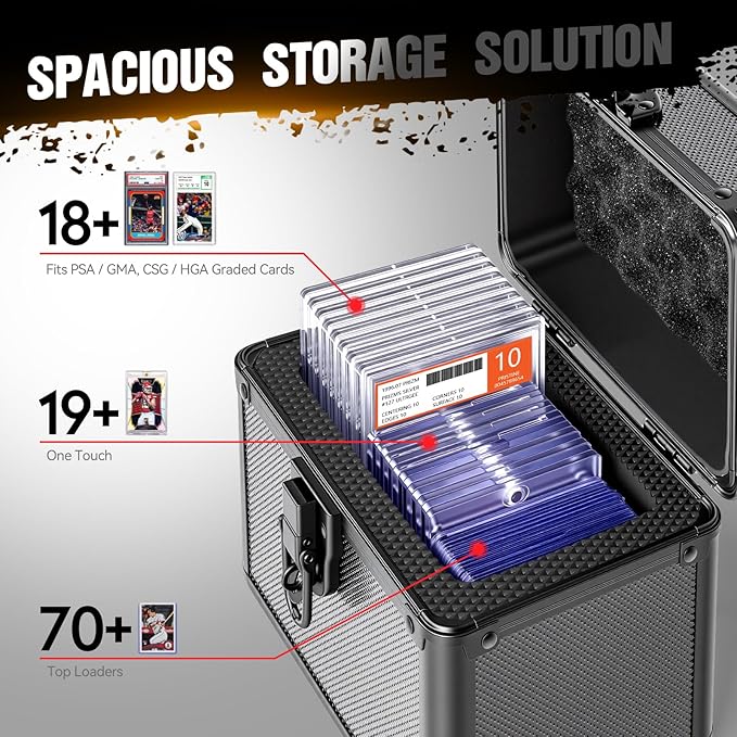 Graded Card Storage Box, Top Loader Boxes, Sports Trading Card Storage Case, Slab PSA/GMA/CSG/SGC/HGA Magnetic Holder, Baseball Football Card Case, Holds 70+ Cards
