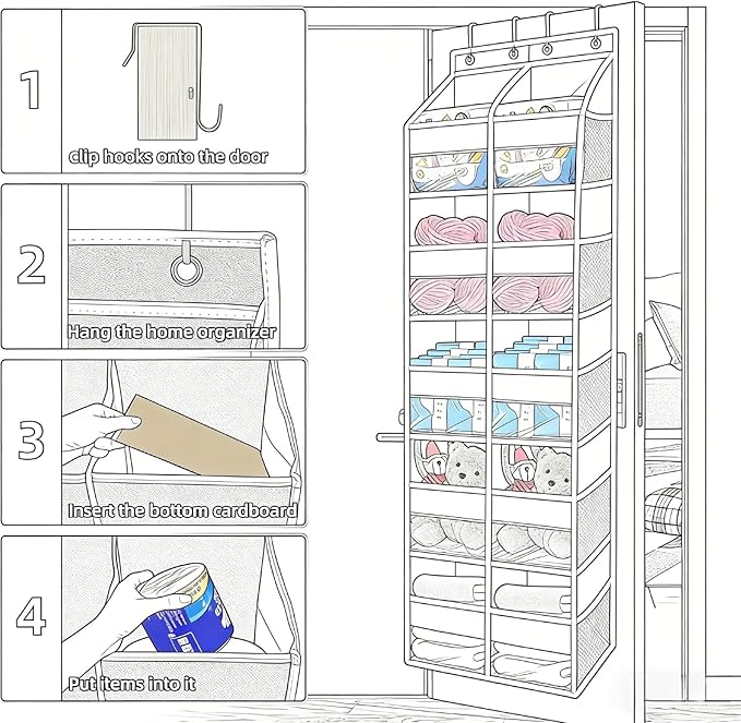 5-Tier Heavy Duty Over the Door Organizer with 10 Compartments - 600D Oxford Cloth Large Behind Door Storage for Closet, Nursery, Bedroom, Pantry, Diaper & Toy Organizer (black)