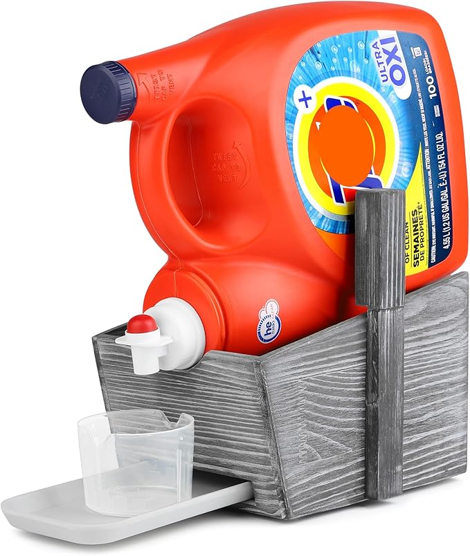 Besuerte Laundry Detergent Stand - Farmhouse Laundry Detergent Shelf - Liquid Laundry Detergent Holder - Laundry Soap Holder - Detergent Organizer For Laundry Room(Grey)