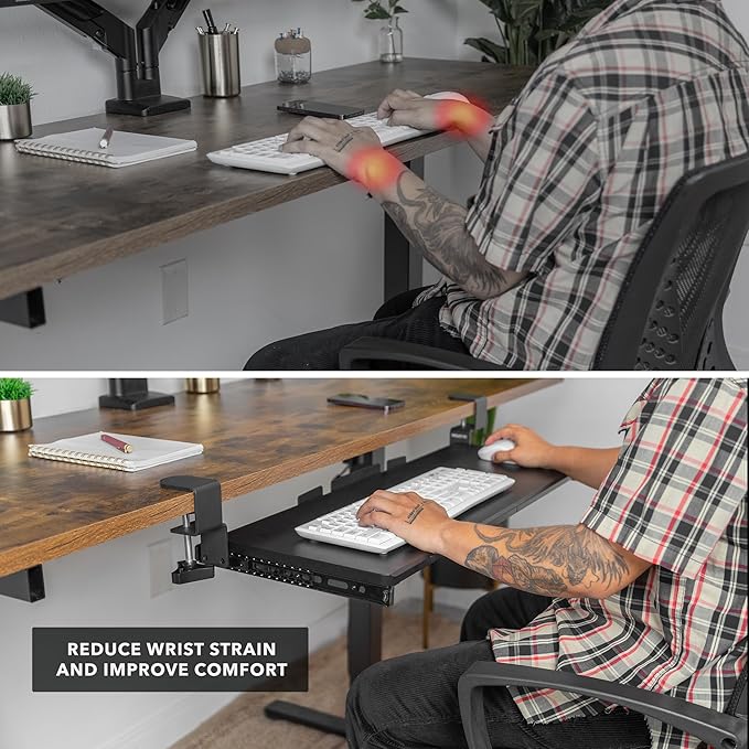 Mount-It! 30” Extra-Wide Clamp-On Under Desk Keyboard Tray, Large Slide-Out Keyboard Drawer for Desk, Ergonomic Pull-Out Platform with Smooth Gliding Tracks, No-Drill C-Clamp Mount
