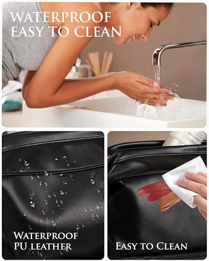 Gifts for Women-Initial Large Makeup Bag for Female, Gift for Women Personalized Cosmetic Bag with Makeup Brush Organizer, Teacher Gift, PU Leather Travel Toiletry Bag Small gift Bags