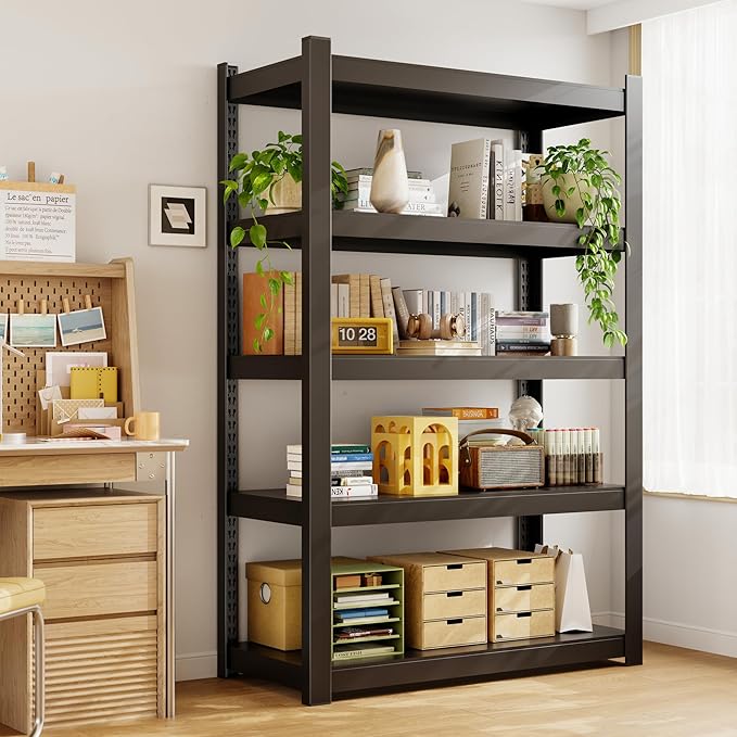 CJF Metal Storage Shelves, 5-Tier Garage Shelving Unit, Heavy Duty Adjustable Metal Shelving for Garage, Basement, Pantry, Warehouse-Black (71 "H x 36" W x 16" D)