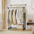 COSTWAY Double Rod Clothing Rack, Rolling Garment Rack with Shelf, Wheels, Adjustable Height Heavy Duty Metal Clothes Racks for Hanging Clothes for Dressing Room, Laundry, Living Room