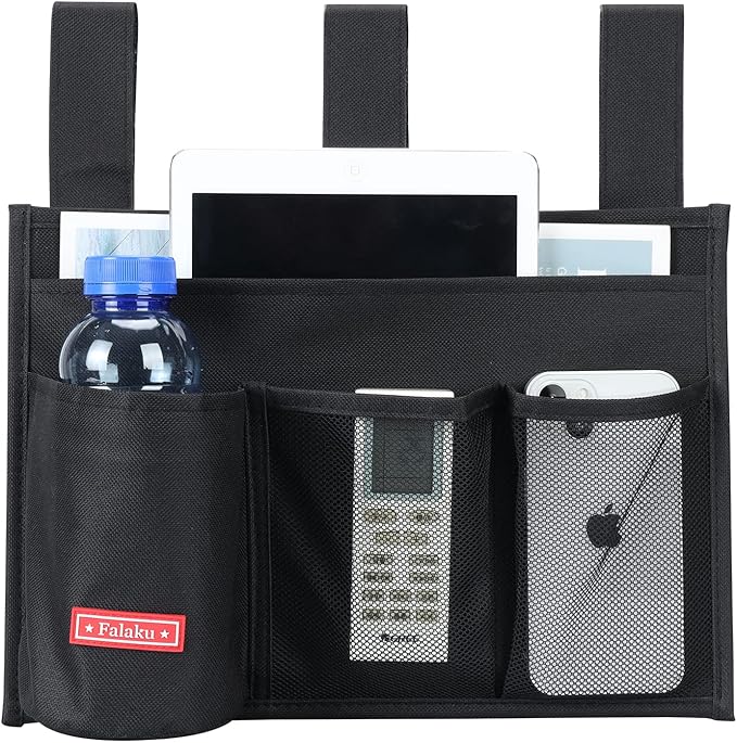 Hanging Bedside Caddy,Bedside Organizer Caddy for Bed Rails(Classic 4 Pockets-Black)