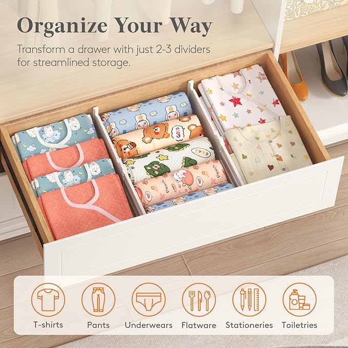 Lifewit 5" Tall 9 Pack Deep Drawer Dividers, 11.5-18.5" Expandable Drawer Divider for Clothes, White Dresser Drawer Storage Organizers, Clothing Drawers Separators for Dresser, Kitchen, Bedroom