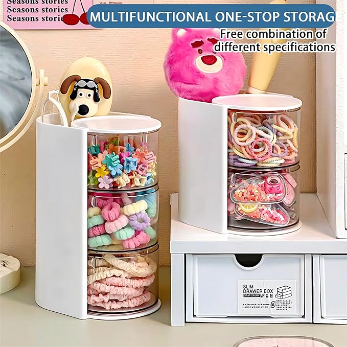 Hair Accessories Organizer with Hair Brush Holder, Rotatable Makeup Brush Holder for Necklaces, Earring, Bracelet, Ring, Makeup Brushes, Hair Clip and Hair Accessories (White, 2-Layer)
