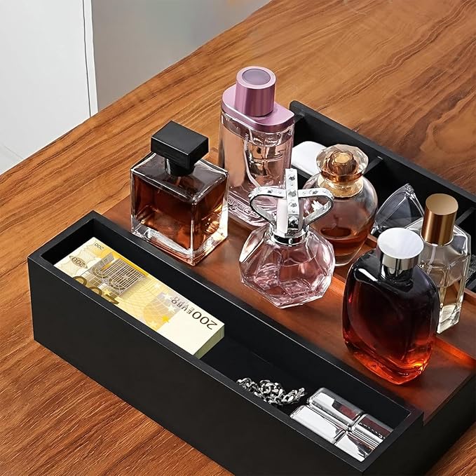 3 Tier Wood Perfume Display Stand | Perfume Organizer Shelf with Drawer | Multifunction Bathroom Storage, Vanity Counter Organizer for Beard Grooming, Shaving Lotion, Watches, Sunglasses, Cologne