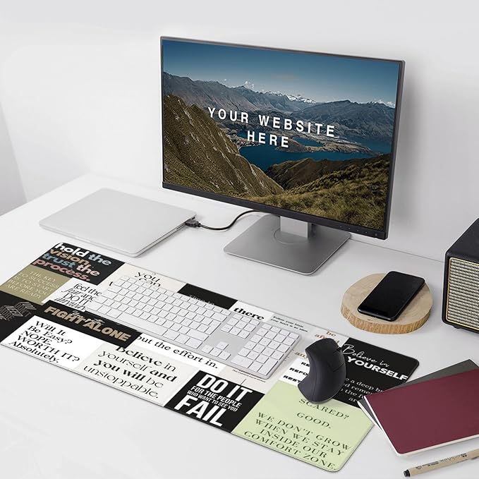 Inspirational Quotes Large Mouse Pad, Cool Gaming Desk Mat, XXL Keyboard Desk Pad Mat for Desktop, 35.4"x15.7" Non-Slip Base Big Mousepad with Stitched Edges