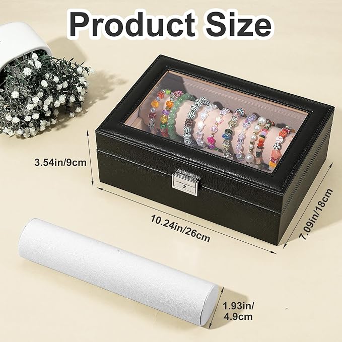 Bracelet Display Stand with Transparent Lid Display Jewelry Storage Box Suitable for Bracelets and Watches for Men and Women with Removable Frame Glass and Safety Lock