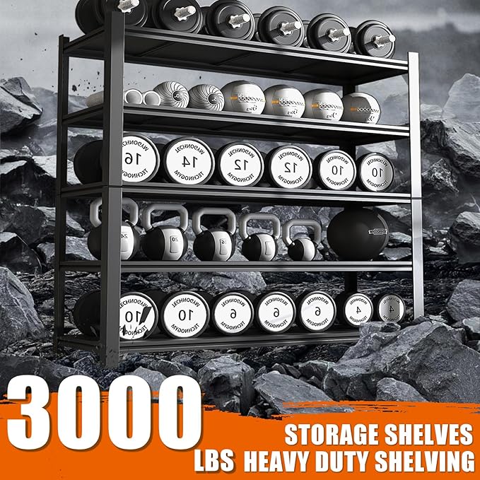 60" W Garage Shelving Heavy Duty Metal Shelving 3000LBS Storage Shelves Adjustable 5 Tier Metal Shelves for Storage Industrial Shelves for Garage, Warehouse, 24.2" D x 60'' W x 72'' H