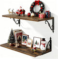 Floating Shelves for Wall, 24"W x 12"D Wall Shelves, 12 Inch Deep Floating Shelf with Bracket, 24 Inch Floating Shelves for Living Room and Bathroom, Display & Storage Shelves, Rustic Brown, Set of 2