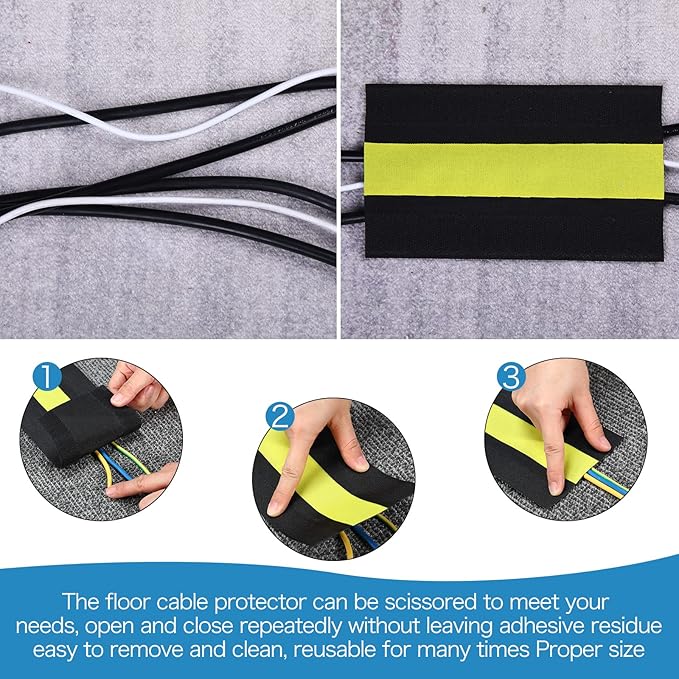 WILLBOND Carpet Cord Cover Cable Protector Floor Cover Cable Protector Management Only for Commercial Office Carpet(39.37 ft,Black and Yellow)