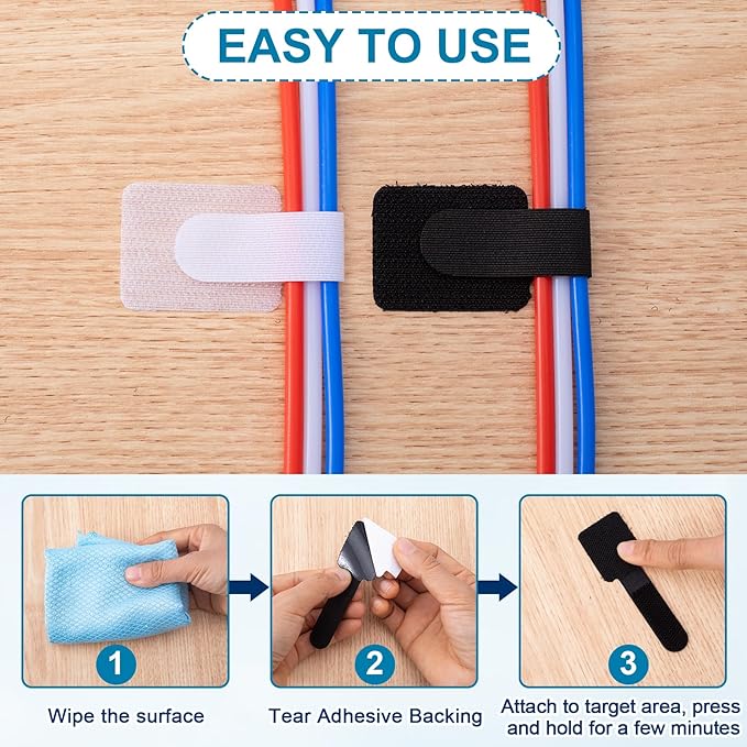 20pcs Hook and Loop Cable Ties, 3.94 Inch Self Adhesive Cable Management Straps for Desktop Network Wires, Adjustable Reusable Appliances Cord Organizer for Office Home Desk - Black, White