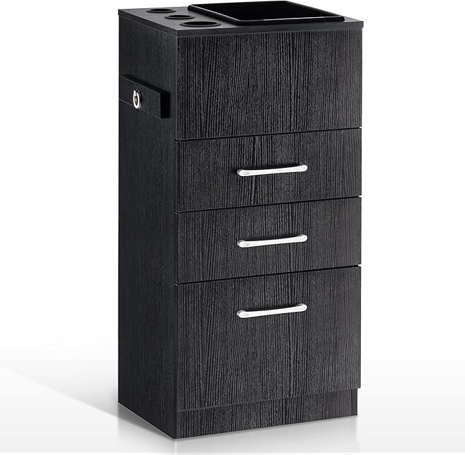 BarberPub Salon Storage Cabinet Beauty Locker Hair Dryer Holder Stylist Spa Equipment with Drawer 2035 (Black)