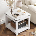 Homieasy End Table, 20 Inch Square End Table, Farmhouse Wood Side Table with Storage Shelf, Industrial Accent Bedside Table for Living Room, Bedroom,White