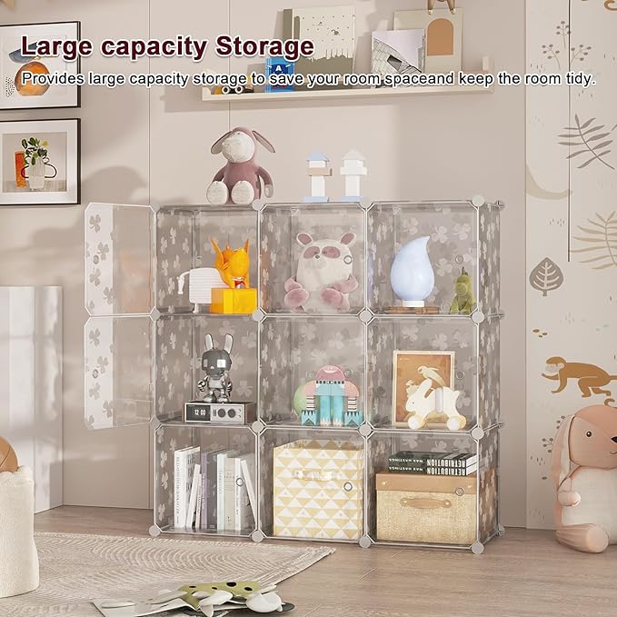 C&AHOME Cube Storage Organizer with Doors, 10-Cube Shelves, DIY Plastic Modular Bookshelf, Closet Clothes Storage Shelving Ideal for Bedroom, Living Room, Clover Embossed, White
