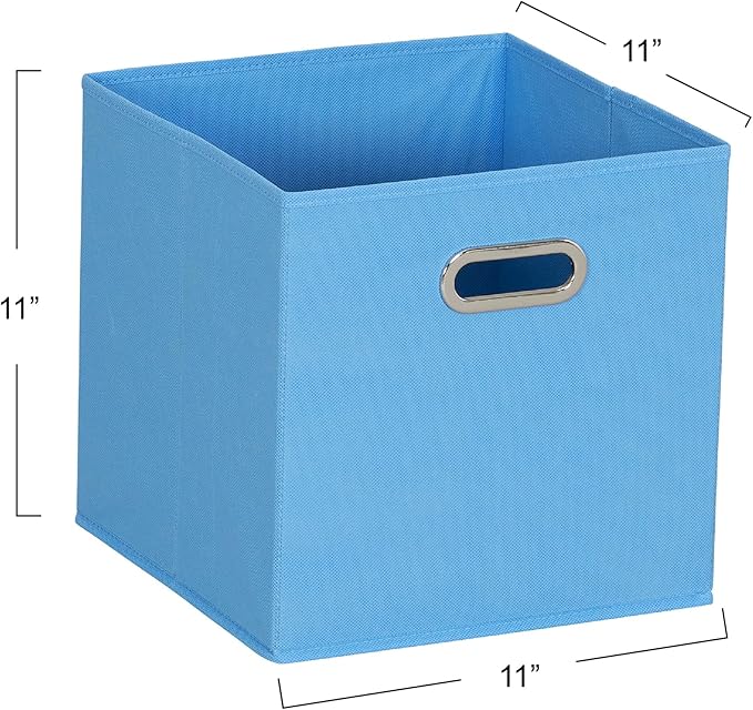 Household Essentials Foldable Fabric Storage Cubes 6-Pack – 11x11x11 Stackable Non-Woven Bins with Chipboard Sides & Grommet Handles – Closet, Shelf, Nursery, or Office Organizer – Carolina Blue
