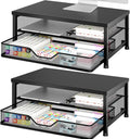 OPNICE Computer Monitor Stand Riser, Desk Organizers and Accessories with Drawer, Laptop Stand, Office Desk Accessories & Workspace Desktop Organizers Storage for Office Supplies(Black 2-Pack)