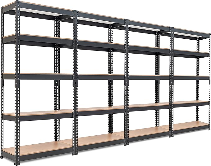 HOMEDANT 5 Tier Storage Shelves Adjustable Laminated Boltless Garage Metal Shelving Unit Heavy Duty Utility Rack Shelf Warehouse Pantry Closet Kitchen (4, (S) 28" W, Black)