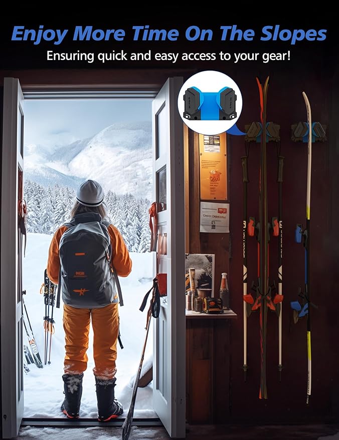 Ski & Snowboard Wall Rack, Ski Wall Mount & Ski Rack Wall Mount for Garage Space-Saving, Winter Gear Organizer, Fits Any Ski or Snowboard, Nonslip Ski Holders, Garage Organization, 6 Pack