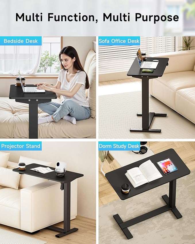 BIZUM Small Electric Standing Desk Bedside Table with Hidden Wheels 31.5 x 15.8 Inch Adjustable Computer Laptop Office Desk, Black