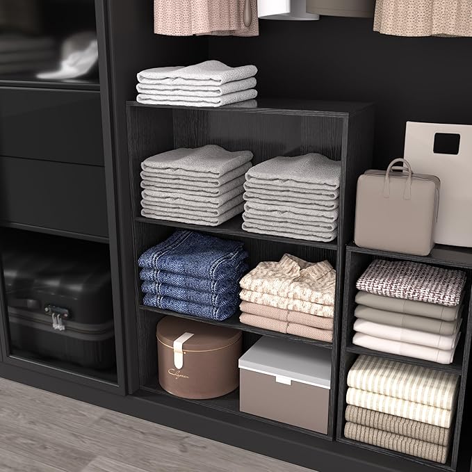 Wooden 3 Cube Storage Organizer,3 Tier Low Bookcase Storage Display Organizer, 33 Inch Versatile Cubes Shelf and Cubby Unit for Any Space (Black, 3 Cube-W(23.6inch)