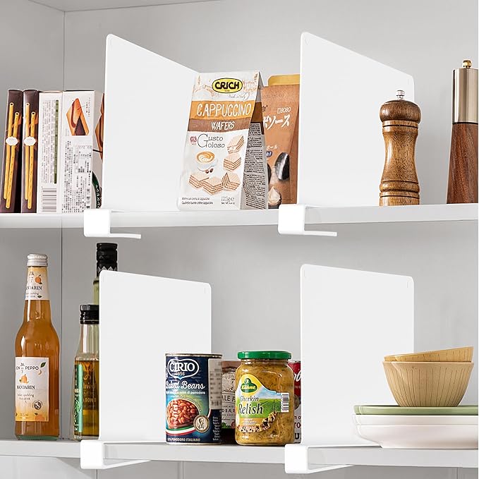 HBlife 8 Pcs White Acrylic Shelf Dividers, Vertical Purse Organizer for Closet Perfect for Sweater, Shirts, Handbags in Bedroom and Kitchen, Closet Separators for Organization Cabinet