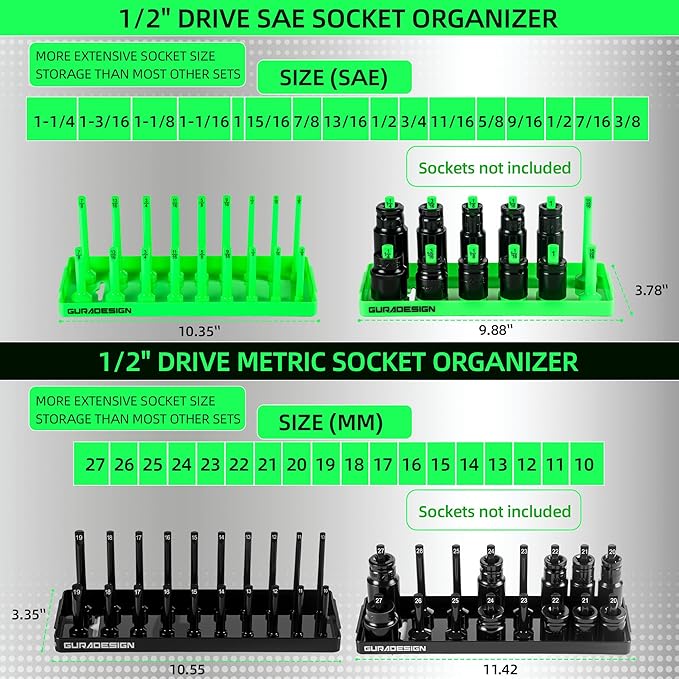 8PCS Socket Organizer Set, Socket Holder, 1/4", 3/8", 1/2" Metric & SAE Socket Tools Trays.