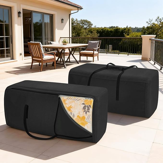 Porch Shield Outdoor Cushion Storage Bag 62 inch Waterproof Outside Storage Bags for Patio Furniture with Zippers and Handles Black