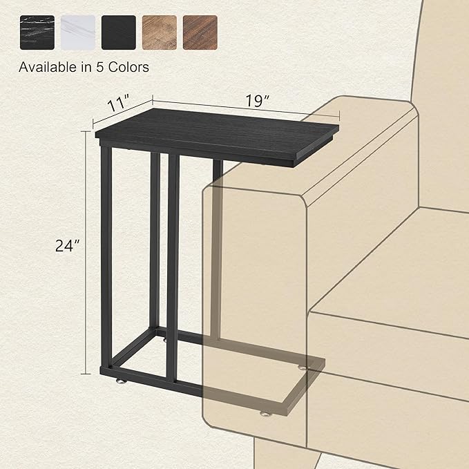 VECELO C Shaped End Side Table for Sofa Couch and Bed Snack TV Tray for Living Room Bedroom, 1 PCS,Black