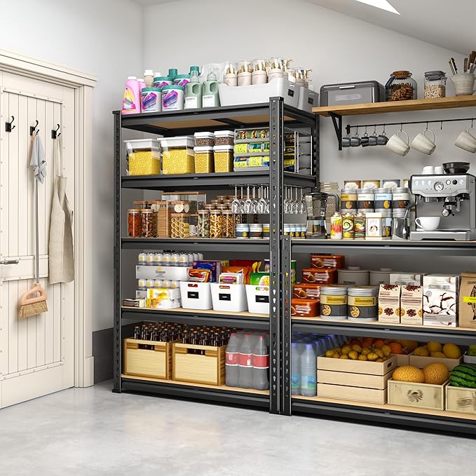 5-Tier Storage Shelves, 1980LBS Adjustable Pantry Shelves, Metal Shelving Unit for Storage, Kitchen, Pantry, Closet, Laundry, Garage, 59.8" H x 27.55" W x 11.81" D