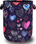 Hand Drawn Love Hearts Pattern Laundry Hamper With Handles Foldable Oxford Cloth Tote Bag Colorful Laundry Basket Clothes Toy Storage Bucket 18.9" x 16.5" For Bathroom/Laundry/Bedroom