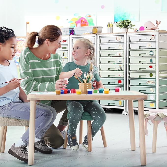 Rolling Cart with Drawers,10 Drawer Rolling Cart,Storage Cart,Utility Cart,Teacher Cart for Classroom Storage,Craft Cart with Wheels and Wooden Tabletop,Green