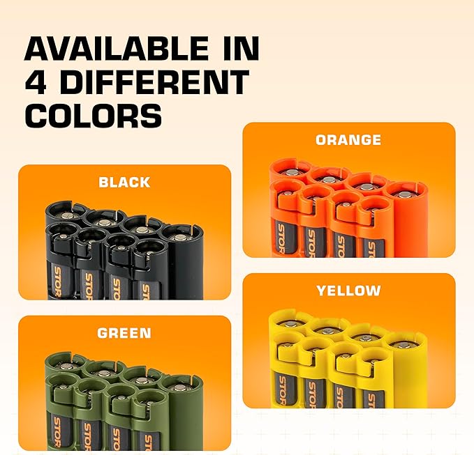 Storacell AA + AAA Combo Battery Storage Caddy and Dispenser (Pack of 2), Yellow, Holds 4 AA + 4 AAA Batteries (Not Included), Durable & Compact, The Original Battery Caddy, Made in USA