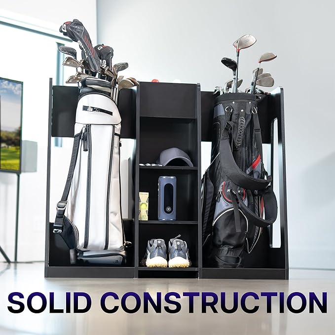 Life Finds Golf Bag Organizer, Storage Holder for Garage with 2 Side Compartments, 3 Middle Cubbies, and More, Black, LF-GBS1
