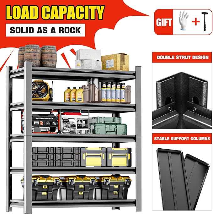Heavy Duty Storage Shelves 5-Tier Adjustable Garage Shelving Unit, Strong Metal Storage Rack Shelving for Garage, Warehouse, Pantry Organization 16" D x36 W x78 H