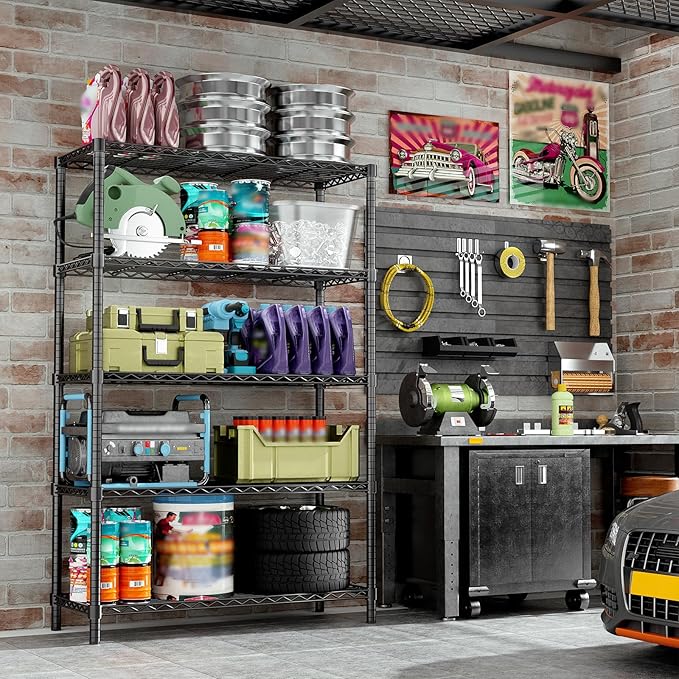 Storage Shelves, 3 PCS 36" L x 14" W x 72" H Heavy Duty Garage Wire Shelving Unit Loads 1750LBS, 5-Tier Adjustable Metal Industrial Utility Shelf Rack for Kitchen, Laundry Room, Basement