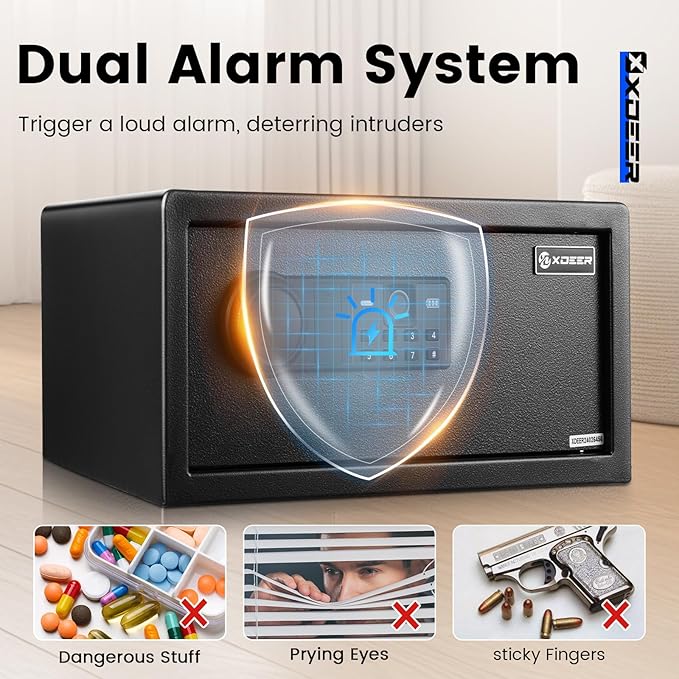 Biometric Home Safe Box-(0.78-2.04 cu. ft.) Quick Access Fingerprint Safe Lock, Backlit Keypad and LED Light, Small Caja Fuerte with Anti-Rust and Anti-Theft (1.09 Cubic Feet+ Fireproof Bag)