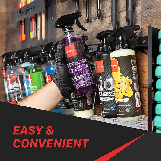 Maxshine Universal Detailing Spray Bottle Holder, 2-Pack | Wall-Mounted Organizer Rack Holds 6 Spray Bottles (16oz) | Lightweight, Durable Storage Accessory for Mobile Car Detailing & Garage Use