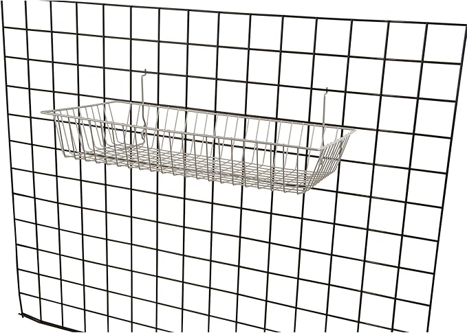 Only Garment Racks #5624C (Pack of 6) Chrome Wire Baskets for Grid Wall, Slat Wall or Pegboard - Merchandiser Baskets, Chrome Wire Basket 24" L x 12" D x 4" H (Set of 6) (Pack of 6)