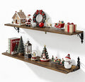 Fun Memories 40 Inch Floating Shelves Wall Mounted, 8 Inch Deep Wall Shelves with Bracket, Rustic Hanging Bookshelf, 40" Bookshelves for for Living Room, Kitchen and Bedroom, Rustic Brown, Set of 2