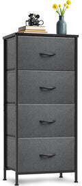4 Fabric Drawer Dresser for Bedroom, Chest of Drawers with Waterproof Wood Top Tall Dresser for Hallway, Living Room, Kid Room (Grey and Charcoal Black)
