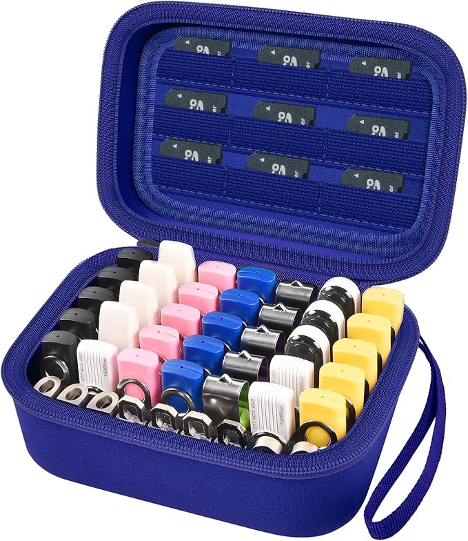 USB Flash Drive Case, Thumb Drive, Memory Card SD SDXC SDHC Card Holder Organizer, Electronic Accessories Storage Bag for SanDisk/SamData/Samsung/TOPESEL/Memory Stick/YubiKey - Blue(Box Only)